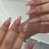 Novidade transfronteiriça unhas vestíveis nail art unhas amêndoa rosa claro feminino gradiente poá flor pontas de unha tiras prontas atacado