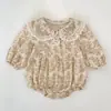 Vestido para niña, nuevo estilo primavera y otoño, mameluco de manga larga para bebé, vestido floral con cuello de muñeca para niñas