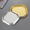 Plato Coreano Octagonal Espesado de Acero Inoxidable para Kimchi Plato Dorado de Fondo Plano Plato para Barbacoa Plato Espesado para Snacks Postres Frutas