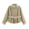 Fabricante mayorista de ropa de mujer transfronteriza 2026 Estilo europeo y americano color liso versátil entallador a la cintura gabardina corta flockeada