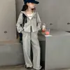 Estilo Coreano Dulce Lindo Dibujos Animados Lazo Sudadera con Capucha Cremallera Chaqueta Pantalones Casuales Divididos Conjunto de Dos Piezas para Niñas Primavera Otoño