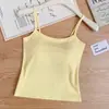 Camisola de modal para mujer con copas fijas, capa base sencilla, top corto tipo tubo con copas fijas
