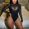 Lingerie Sexy Exportação Europeia e Americana Biquíni de Manga Longa Sexy Costas Nuas Falso Transparente Peça Única Seda Preta Recorte Tela W839