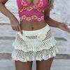 Roupa de Férias de Verão Saia para Mulheres, Saia de Tricô Crochê à Mão Tridimensional com Recortes Bolo, Saia Pura Lust Beach