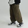2023 Inverno novo masculino estilo ocidental grande bolso costura calças casuais crianças médias e grandes forrado de lã macacão quente calças da moda