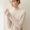 Suéter de moda jacquard com gola alta e meia-gola 100% cashmere para mulheres, outono e inverno, espesso, caimento solto, versátil, malha base