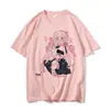 Estética japonesa streetwear Harajuku top informal kawaii gato feminino verão solto Gola redonda