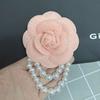 F039 Corsage Estilo Tweed K-Style Retrô Exquisito Broche Camélia Preto e Branco Alfinete com Contas de Pérola Pulseira de Uso Duplo