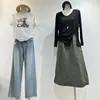 Saia de Trabalho de Secagem Rápida para Mulheres, Cintura Elástica de Verão com Cordão Ajustável na Bainha, Saia Casual de Comprimento Médio em Linha A, Roupa Leve para Exterior