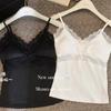 Camisola blanca de encaje con cuello en V estilo francés Pure Desire para mujer, capa base con soporte de busto