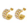 Moda Transfronteriza Aretes de Media Argolla de Alta Gama con Incrustaciones de Perlas para Mujer Accesorios de Acero Inoxidable Fabricante Mayorista de Joyería Galvanizada