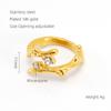 Joyería Retro Europea y Americana de Acero Inoxidable Anillo de Piedra Lunar con Líneas Geométricas Irregulares, Anillo Abierto Ajustable para Mujer