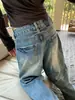 Calça Jeans Larga Lavada Yuyi para Mulheres, Outono Retrô Americano Cintura Baixa Emagrecimento Fluida Longa CX0327