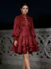 Falda Corta de Gasa Estilo Elegante Francés de Cintura Alta con Volantes Vestido de Manga Larga Nuevo de Verano 2026 para Mujer