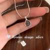 Corea del Sur Dongdaemun collar de plata de ley S925 para mujer diseño de alta gama sentido de nicho cristal de pelo negro forma de gota de agua cadena para la clavícula