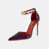 Directo del fabricante: Zapatos de tacón alto para mujer con una sola tira, tacón fino, corte bajo, charol, elegantes, estilo discoteca, sexys, calados, punta fina, zapatos de una sola pieza, nuevos
