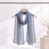 Lenço de seda georgette leve, 50*160 cm, padrão xadrez simples, lenço longo, protetor solar, lenço decorativo de seda feminino