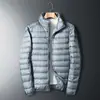 Jaqueta Masculina Leve de Penas e Algodão com Gola Alta Outono/Inverno 2024, Jaqueta Casual Quente, Casaco para Casal, Jaqueta de Inverno Tendência