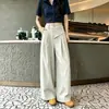 Principios de Otoño 2026 Pantalones Casuales Transpirables de Pierna Ancha Sueltos con Diseño de Cintura Delgada Semi-Elástica Versátiles Pantalones de Bolsillo Estilo Traje
