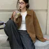Chaqueta de cuero con solapa y bolsillo con cremallera estilo británico transfronterizo para mujer, primavera y otoño, holgada, casual, versátil, extremadamente elegante, chaqueta gruesa