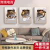 Pintura Decorativa Abstracta Sala de Estar Sofá Fondo Pintura de Pared Dormitorio Luz Dorada Lujo Pintura Colgante Pintura de Arte Geométrico Creativo 2626