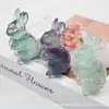 Cristal Natural Atacado 6,5cm Fluorita Colorida Coelho Cristal Pedra Bruta Escultura Animal de Cristal Decoração Enfeites