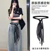 Cinto Listrado com Acessórios para Jeans Lenço de Gravata Combinando Fita Longa Fita de Cintura Faixa de Cintura Acessório de Cintura