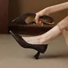 Salto de 6cm ~ Scarpins de Bico Fino Estilo Francês, Sapatos de Couro para Calçar Facilmente para o Trabalho, Sapatos Femininos para Primavera e Outono