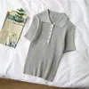 2026 Novo Top Curto Estilo Coreano Chic Retrô Doce Slim Fit Cor Lisa Casual Gola Polo para Mulheres