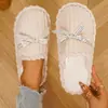 Pantuflas de Felpa de Algodón Simples Transfronterizas, Pantuflas de Invierno Cálidas con Forro de Felpa y Lazo, Pantuflas Ligeras Silenciosas para el Suelo para Uso en el Hogar