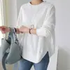 Moletom Feminino Estiloso para Uso Diário no Outono, com Fenda Lateral, Gola Redonda, Mangas Longas, Camisa Base Versátil e Elegante