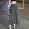 Falda larga de mujer gris oscuro para primavera, verano y otoño, de cintura alta, adelgazante, línea A, ajustada al cuerpo, talla petite, falda larga de modal cola de pez, moderna