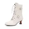 Botas com Fivela Retrô Rebite Botas Romanas Salto Médio Grosso Botas de Cavaleiro Botas Femininas Brock Tamanhos Grandes 40-50 Comércio Exterior