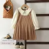 Vestido Feminino de Manga Longa Estilo Coreano Estilo Primavera e Outono Estilo Escolar para Bebês e Crianças Pequenas Elegante Vestido Princesa com Gola Boneca Roupas Infantis Transfronteiriças