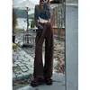 Jeans de Pierna Ancha con Forro de Polar Color Marrón Maillard para Mujer Otoño e Invierno Gama Alta Adelgazantes Rectos Caídos Sueltos Pantalones de Mopa
