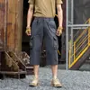Calças casuais masculinas de verão, calças cropped de workwear, calças com múltiplos bolsos, novas calças masculinas de estilo americano com corte solto
