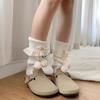 Calcetines de bola de pelo blanco, bonitos calcetines lolita de tubo medio para otoño e invierno, calcetines con lazo de encaje para cubrir las piernas