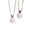 Accesorios DIY Montura clásica de plata de ley S925 de cuatro garras para colgante de perla estilo princesa con diamante azul y diamante morado, montura de plata 7-12
