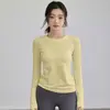 Roupa de Yoga para Mulheres, Estilo Outono e Inverno, Corte Justo, Alta Elasticidade, Gola Redonda, Manga Longa, Treinamento de Corrida, Roupas Fitness de Secagem Rápida