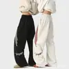 Calça de Moletom Esportiva Listrada Americana Masculina Outono 2025 Nova High Street Solta Caimento Reto Perna Larga Casual Longa