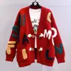 Suéter Jacket con Letra Bordada Botón de Cuerno para Mujer Otoño e Invierno 2025 Nuevo Estilo Perezoso Holgado Cardigan de Punto