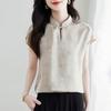 Nueva Camisa Jacquard de Satén con Botones Estilo Chino para Mujer Verano 2025 Cuello Vertical Manga Corta Elegante Combinable Top de Moda