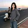 Camiseta versátil de manga larga para mujer, estilo americano moderno de otoño de alta gama, con cuello de polo, top casual holgado