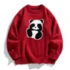 2025 Nuevo Suéter Lindo Jacquard de Panda Rojo para Hombre Otoño e Invierno Combinación de Colores Suéter Retro Tops para Hombre Tops para Hombre