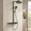 Juego de Cabezal de Ducha Termostático de Temperatura Constante con Pantalla Digital, Estante de Almacenamiento, Rociador Superior, Mango de Mano, Sistema de Ducha Gris