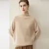 Nuevo Otoño/Invierno 100% Cachemira Cuello Alto Rayas Verticales Tejido Moda Color Sólido Holgado Relajado Suéter Cálido Capa Base