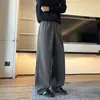 Calça casual masculina estilo americano, corte clean, em falso cashmere, coleção de outono, relaxada e com bom caimento, calça de perna larga reta solta