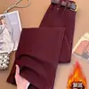 Jeans Rectos de Pierna Ancha Ajustados Rojos Ankela para Mujer, Nuevo Estilo Otoño/Invierno, Forrados de Polar, Cintura Alta, Adelgazantes, Casuales, Pantalones Rectos Cropped, Modernos