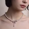 Fecho de Clipe de Papel Cruz Completo Diamante Madrepérola Pérola Corrente para Clavícula Feminina Novo Estilo Pérola de Concha