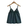 Top de Tirantes sin Tirantes a Cuadros Retro Dulce y Picante con Volantes para Mujer, Verano 2026, Elegante y Juvenil Top sin Mangas con Cuello en V